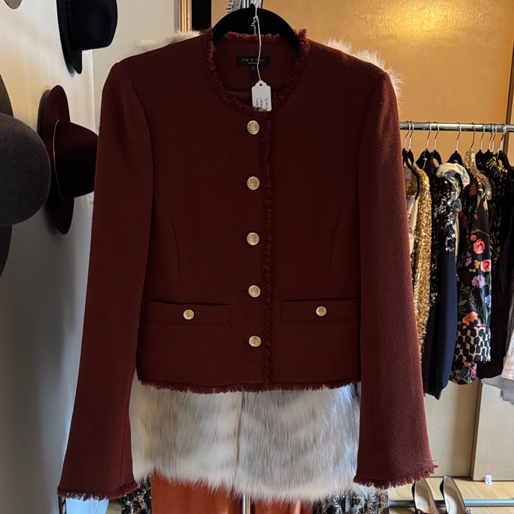 Rag & Bone Burgundy Blazer with Gold Buttons